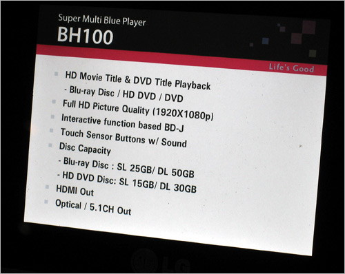 Here's a look at the spec card for the Super Multi Blue player, the BH100.