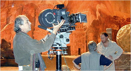 Dune cinematographer Vittorio Storaro (left) preparing a shot on the set.