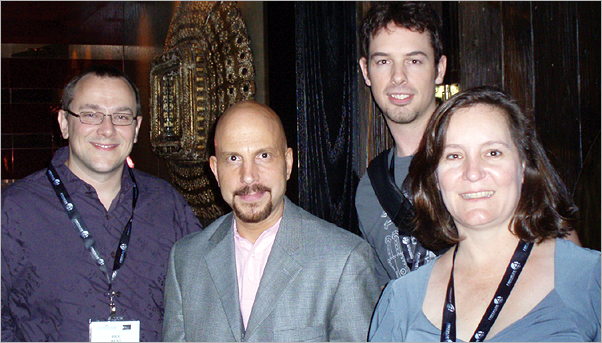 A group shot (L to R: Bill Hunt, Ron Epstein, Gord Lacey and Home Media's Stephanie Prange)