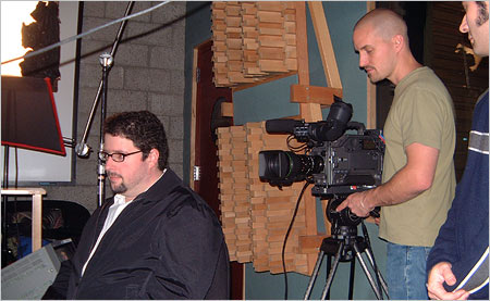 Lauzirika and his crew prepare to shoot on-camera interviews with Alien cast members Harry Dean Stanton and Veronica Cartwright. These will be used as part of new documentaries for the Quadrilogy DVDs.