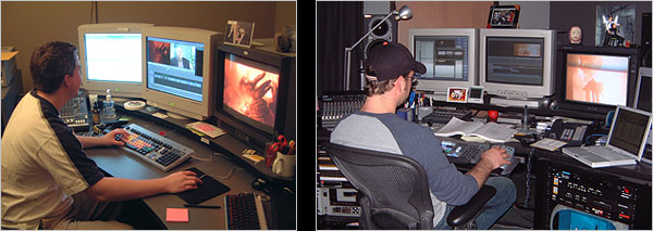 LEFT: Assistant editor Curtis Bisel assembles new documentary featurettes for Aliens. RIGHT: Editor David Crowther at work on the new special edition cut of Alien3.