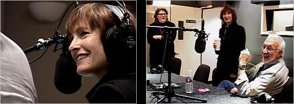 LEFT: Aliens producer Gale Anne Hurd records new audio commentary for the Quadrilogy DVDs. RIGHT: Hurd (center) and Aliens creature designer Stan Winston during a break in the commentary.