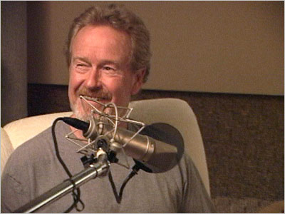 Ridley Scott enjoys a light moment during the recording of his first audio commentary for the Alien Quadrilogy.