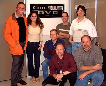 Bill Panzer & the staff of CineSite. (L to R Top) Panzer, Chris Espinel, John DeGroof (kneeling), Rik Morgan and Craig Rudnick. (Bottom) Steve Gustafson and Dan Agostino.