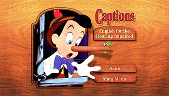 Pinocchio menu page