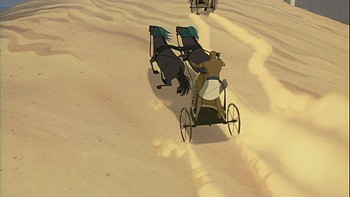 The chariot race, created using 3D/CGI techniques.