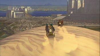 The chariot race, created using 3D/CGI techniques.