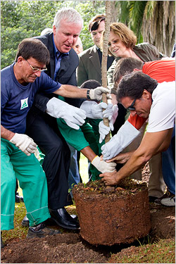 James Cameron plants a tree on Earth Day