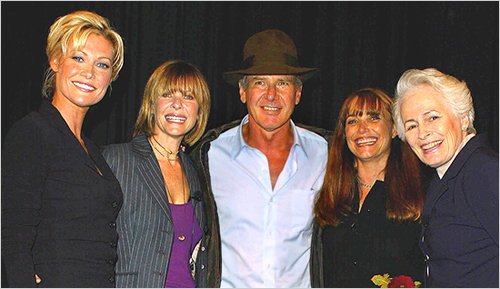 Left to right, here's Alison Doody, Kate Capshaw, Harrison Ford, Karen Allen and AFI CEO Jean Picker Firstenberg.