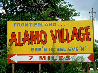 Modern sign directing visitors to the original sets.