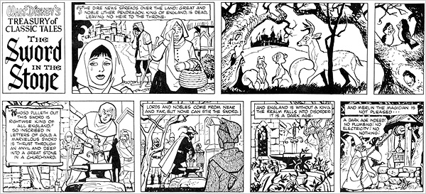 For months, Disney offered newspapers a regular weekly cartoon strip based on Sword in the Stone.