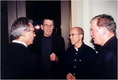 L to R: Eric Doctorow (president, Paramount Home Entertainment Worldwide), Leonard Nimoy, Jeffrey Katzenberg (studio executive) and William Shatner.