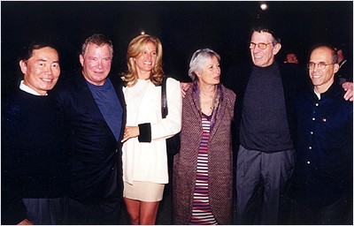 L to R: George Takei, William Shatner, Elizabeth Shatner, Susan Nimoy, Leonard Nimoy and Jeffrey Katzenberg.