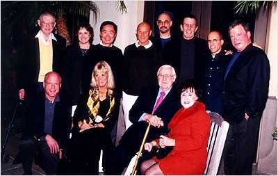 Back row: Harold Michelson (production designer), Michelle Billy-Povell (cast), Takei, Richard Kline, Jon Povill (associate producer), Nimoy, Katzenberg, Shatner Front row: Tom Parry (studio executive), Grace Lee Whitney, Wise and Mrs. Wise.